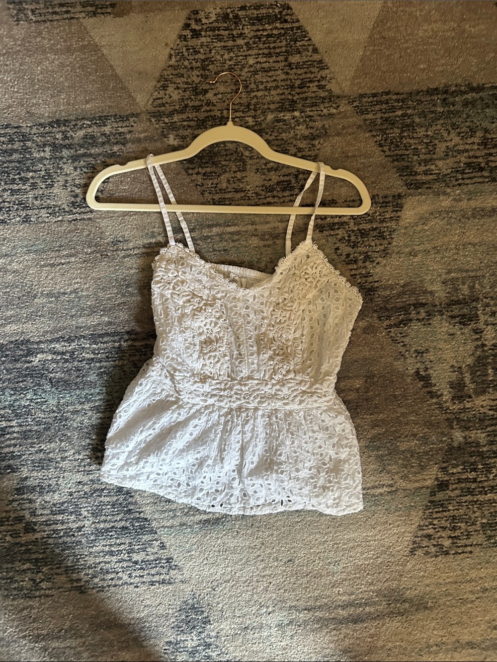 White Eyelet Lace Peplum Camisole with Double Straps